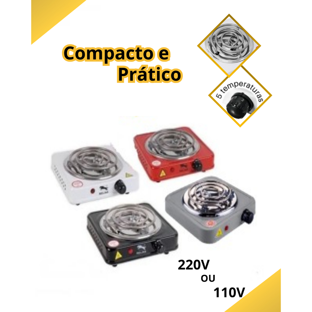 Imagem Fogão Fogareiro Elétrico 1000W Cooktop 1 Boca 4cores Qualquer Panela Portátil Casa Camping 110V/220V