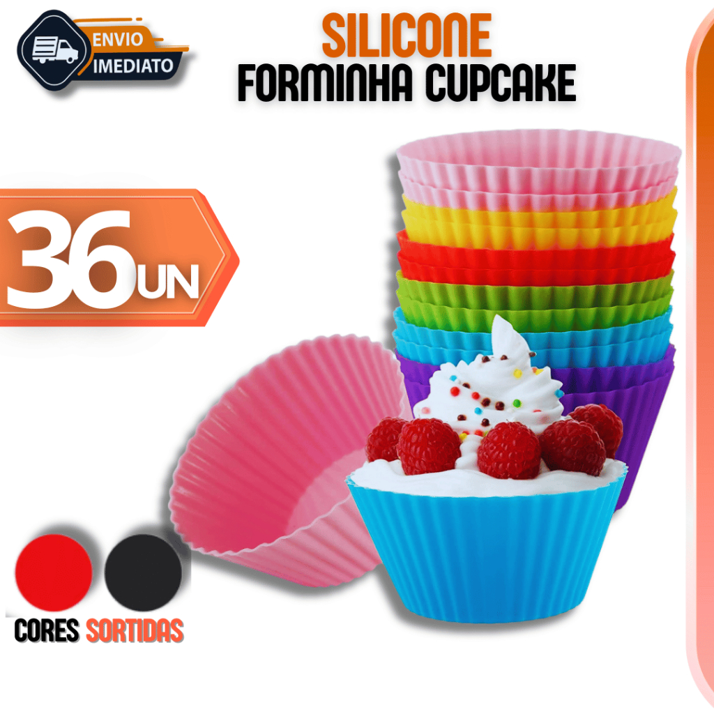 Kit 36 Unidades Forminhas Forma Silicone Cupcake Pudim Empada Não Gruda Reutilizável Premium Qualidade Garantida