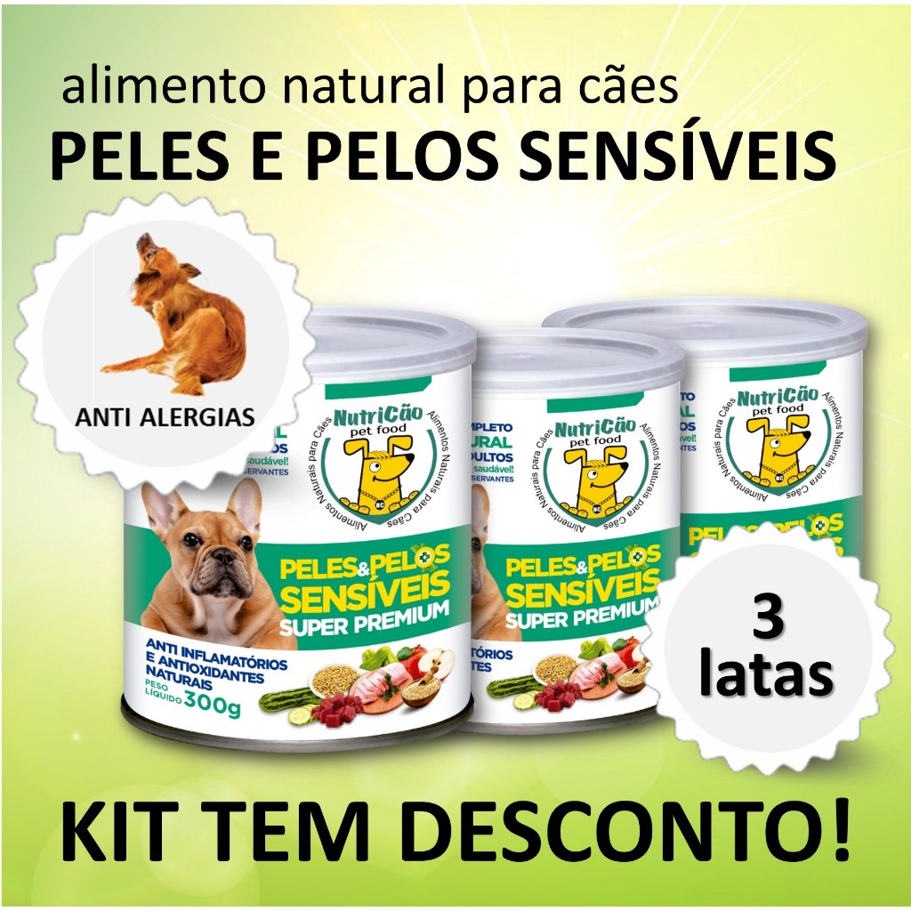 Kit Alergia Ração Úmida Delícia NutriCão Pet Cães Peles Pelos Sensíveis Alimento Natural Coceira