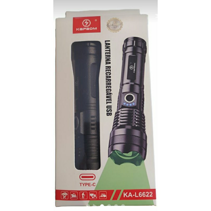 Lanterna tatica Led Recarregável Usb C Luz Verde Tática Caça Pesca Lanterna Preta