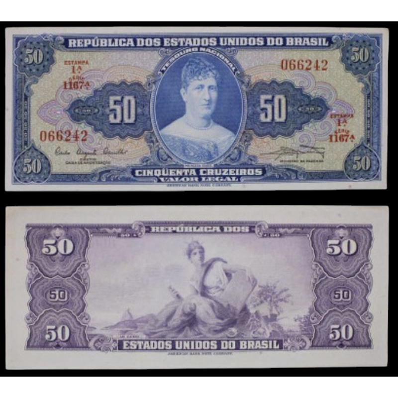 L.: C028 - Cédula antiga Brasil 50 cruzeiros 1961.
