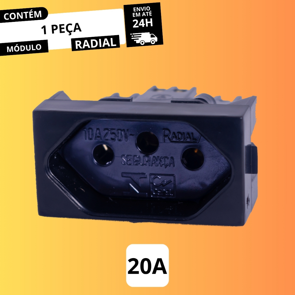 Módulo Tomada 20A (Luminoso Vermelho ou Preto) Linha Pérola Negra RADIAL