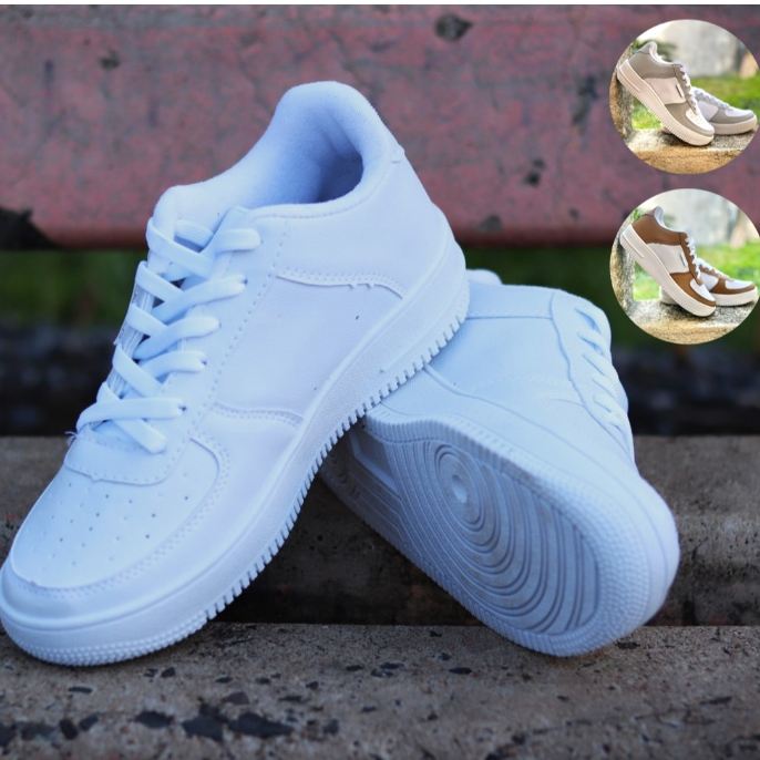 Tênis Feminino Branco Preto Casual Plataforma Academia Liso Ominin em Oferta na Shopee