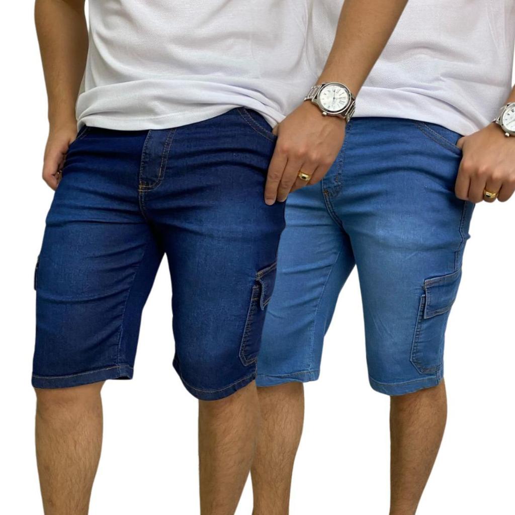 Kit com 2 Bermudas Cargo Masculinas Jeans com Lycra Mais Estilo e Economia