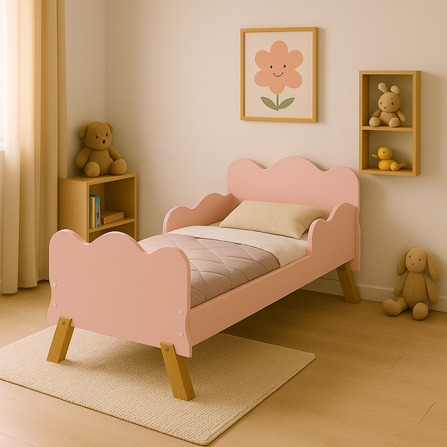 Cama Infantil Menina Nuvem Juvenil Angel Com Proteção Lateral + Colchão D18 Incluso
