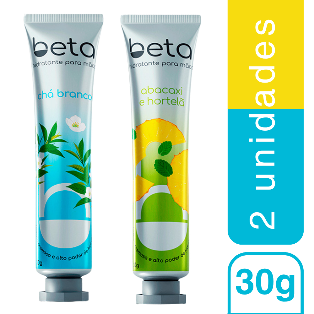 Kit com 2 Creme Hidratante Para as Mãos Beta Chá Branco + Abacaxi e Hortelã 30g