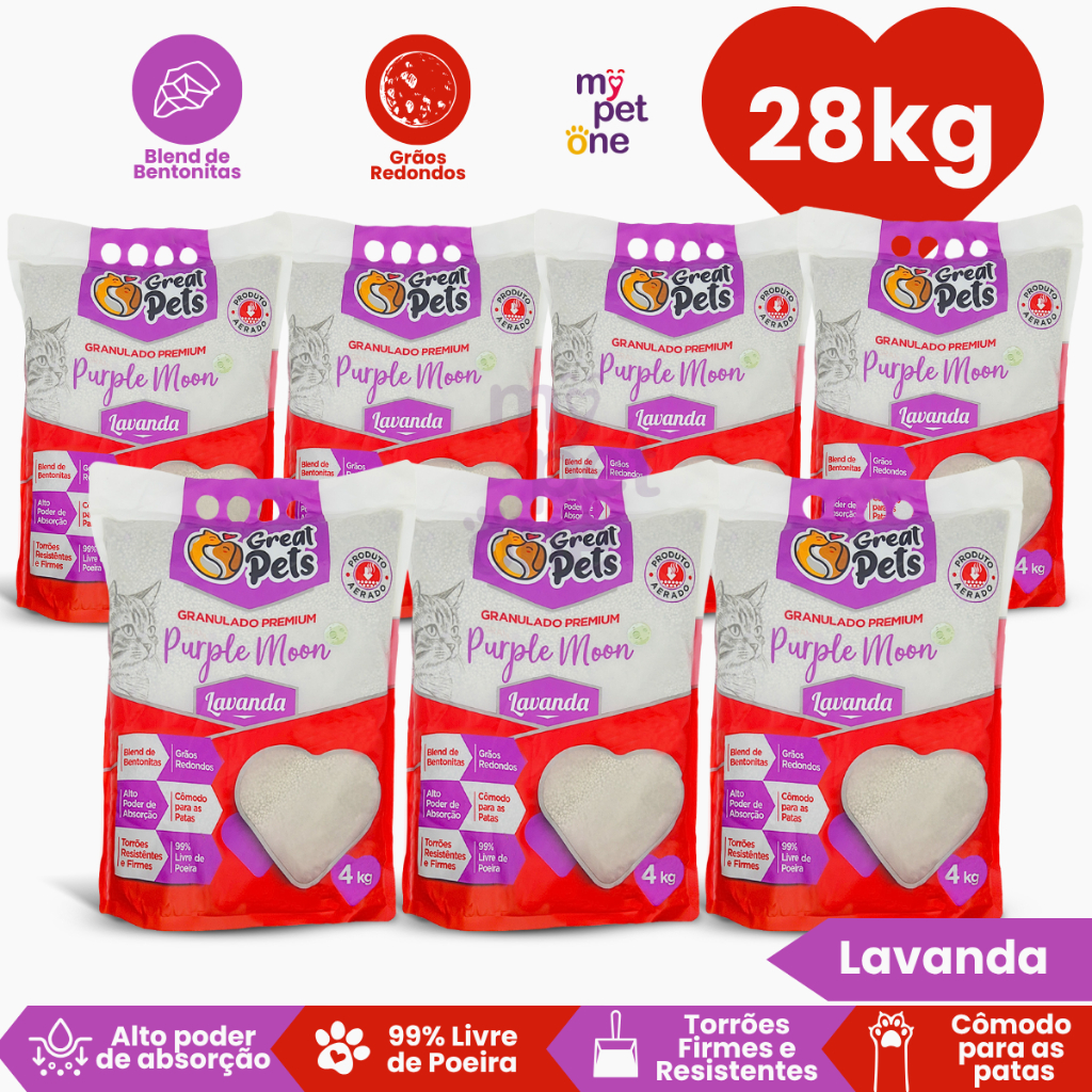 Kit 7 Areia Bentonita Esférica Premium Lavanda Great Pets para Gatos - 28Kg