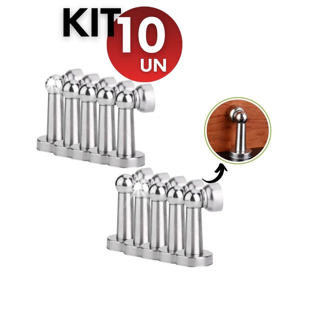 Kit 10/7/5/3 Trava Porta Magnético Fixador Prendedor de Aço Inox Cromado  com Imã e Fixador Parafusado