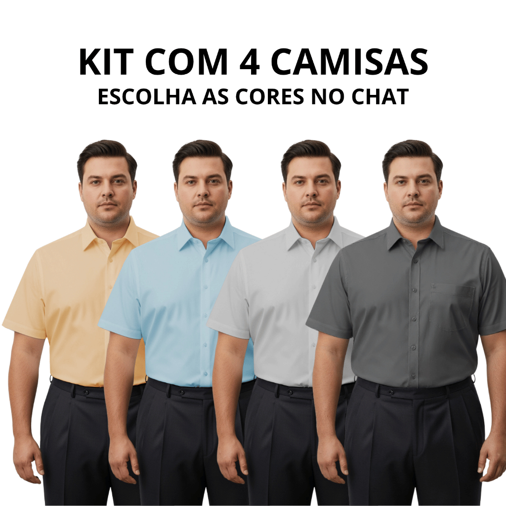 Kit 4 Camisa Social Masculina Extra Grande Plus Manga Curta Camisa Masculina Social