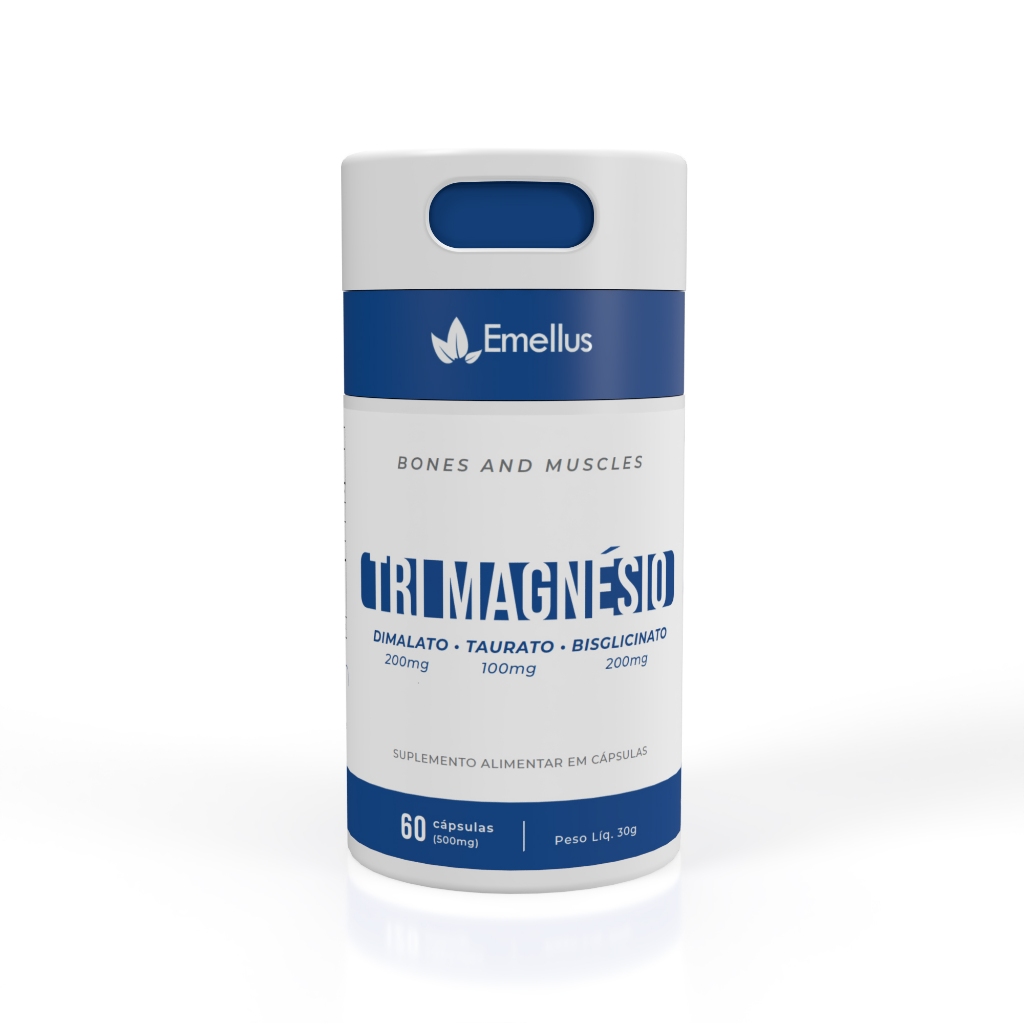 Magnésio Super Magnésio 3 X Dimalato Quelato,Taurato e Bisglicinato 60 cápsulas Emellus