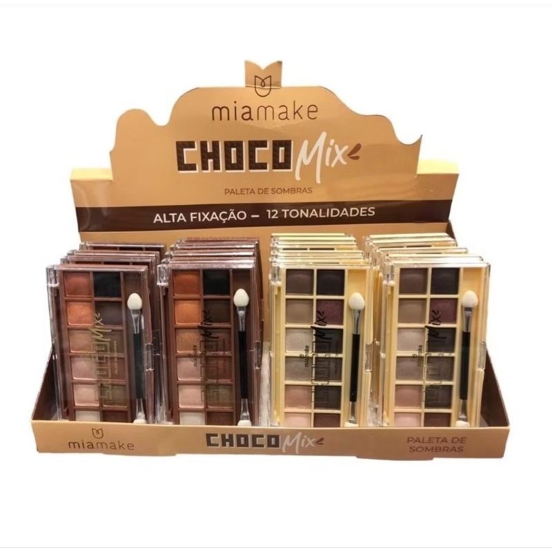 KIT COM PALETAS DE SOMBRAS MIA MAKE CHOCO MIX 12 CORES (CHOCOLATE BRANCO e CHOCOLATE AO LEITE)