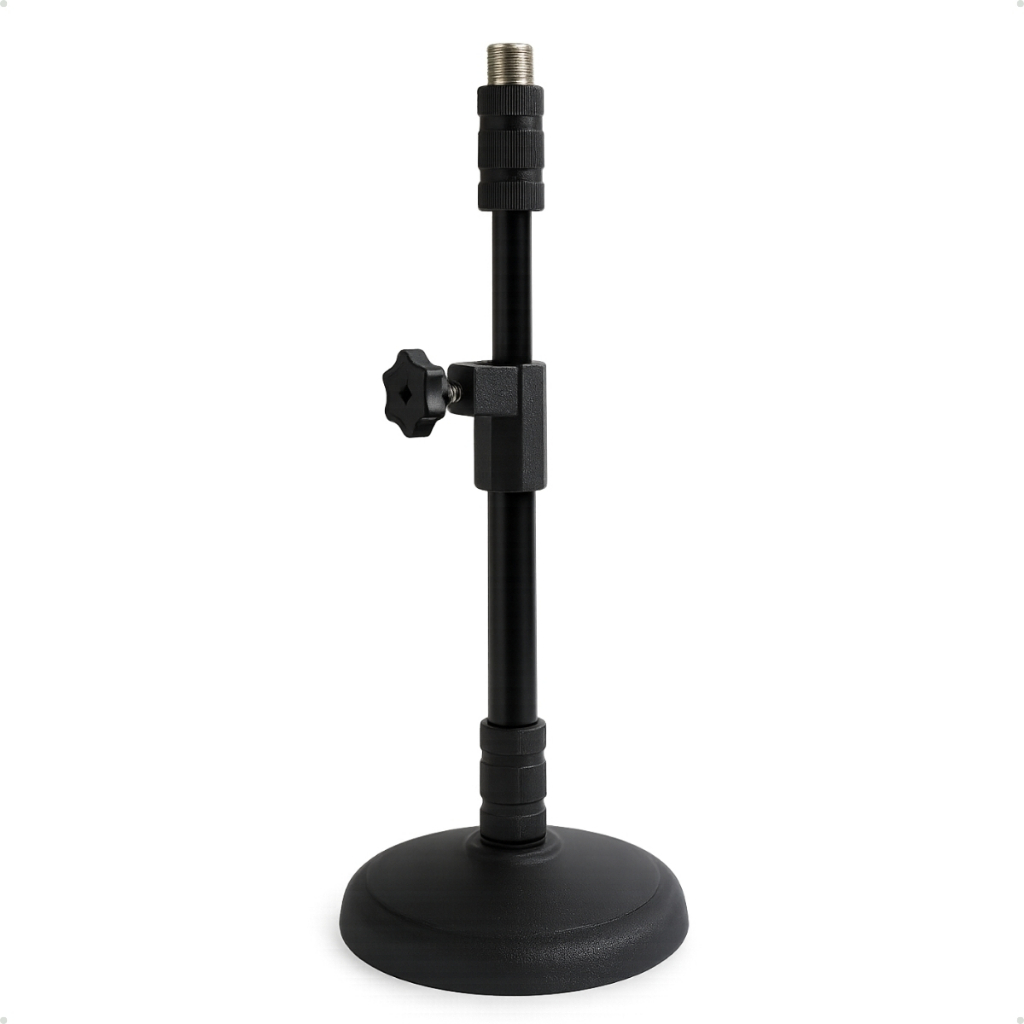Pedestal de Mesa para Microfone Base de Aço Fundido Altura 23 a 30cm Podcast Bumbo Amplificadores