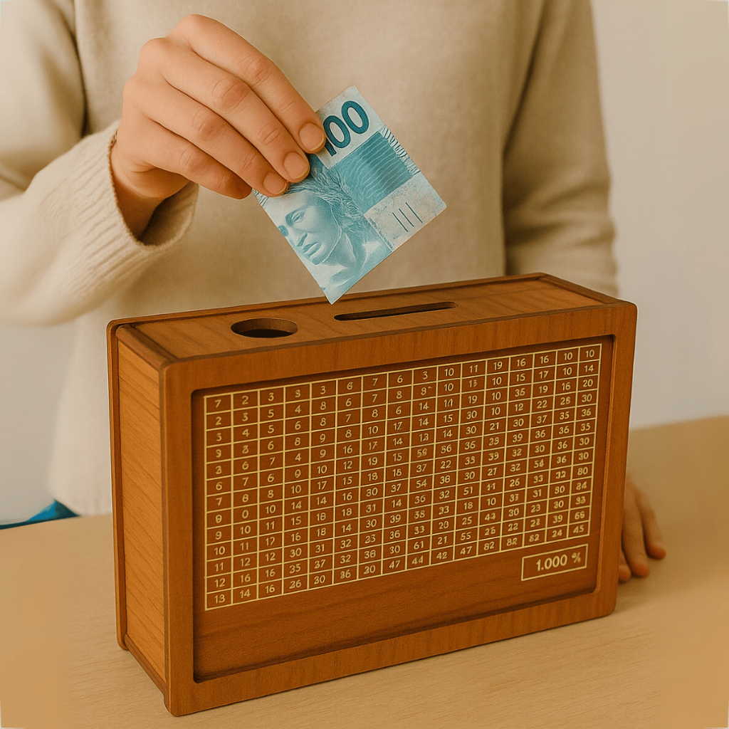 Cofre Caixa De Dinheiro 1.000 e 10.000  Reais Cofrinho Madeira Mdf Luxo Wood Box