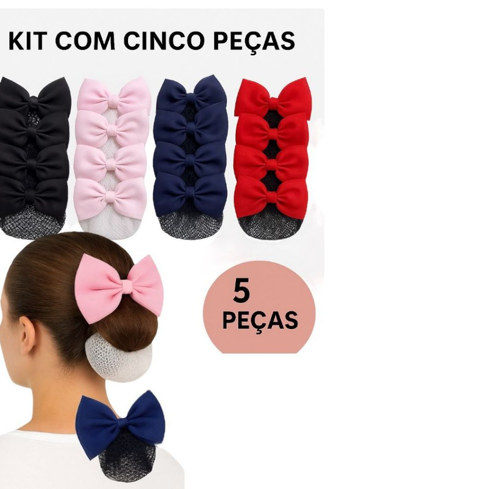 Kit 05 Redinha Com laço Para Coque Cabelo Penteado Cozinha Estética Ballet Profissional