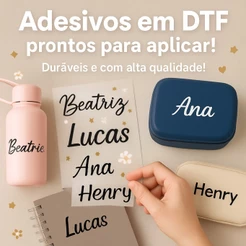 65 Nomes/Palavras Adesivos DTF UV Rigido Permanente com Verniz e Relevo Para Estampar Lembrancinhas