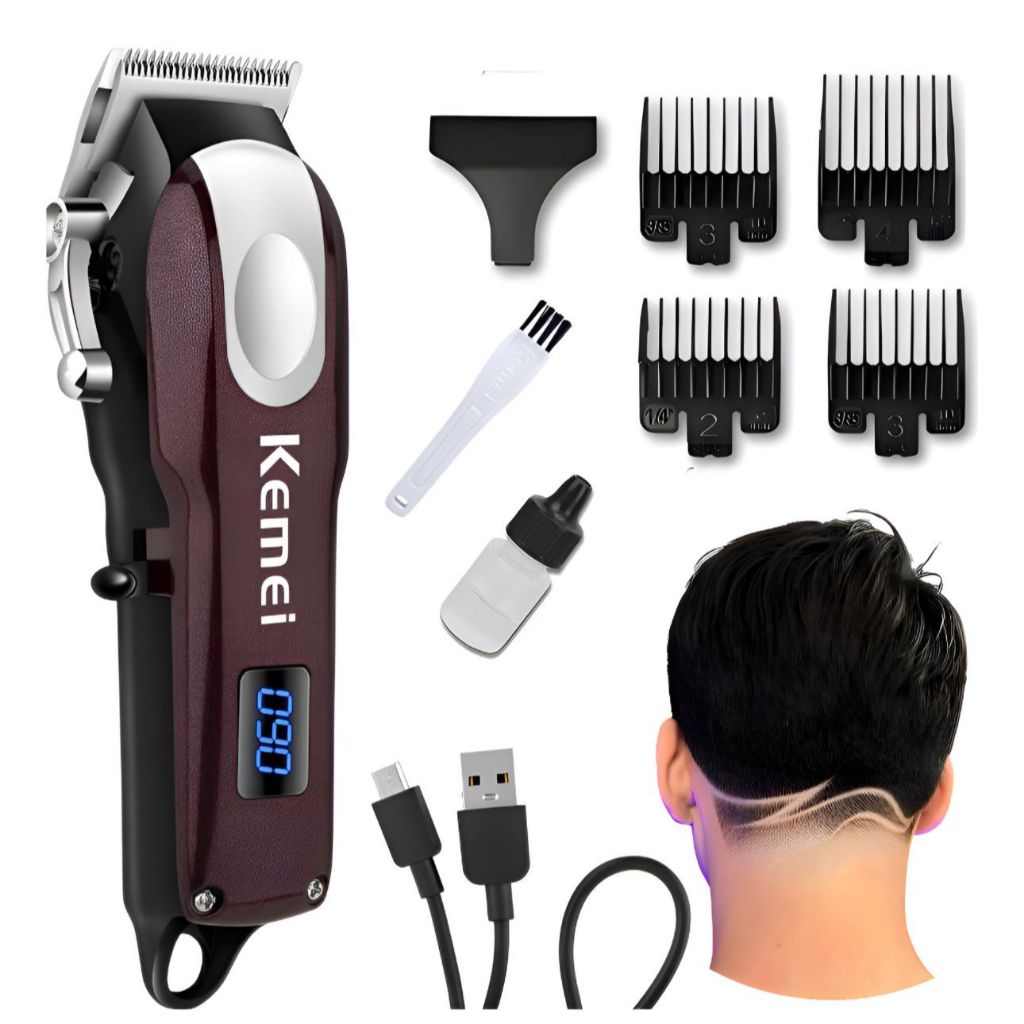 Máquina de Cortar Cabelo Profissional Kemei Sem Fio Painel LCD KM-2606 Original - BIVOLT