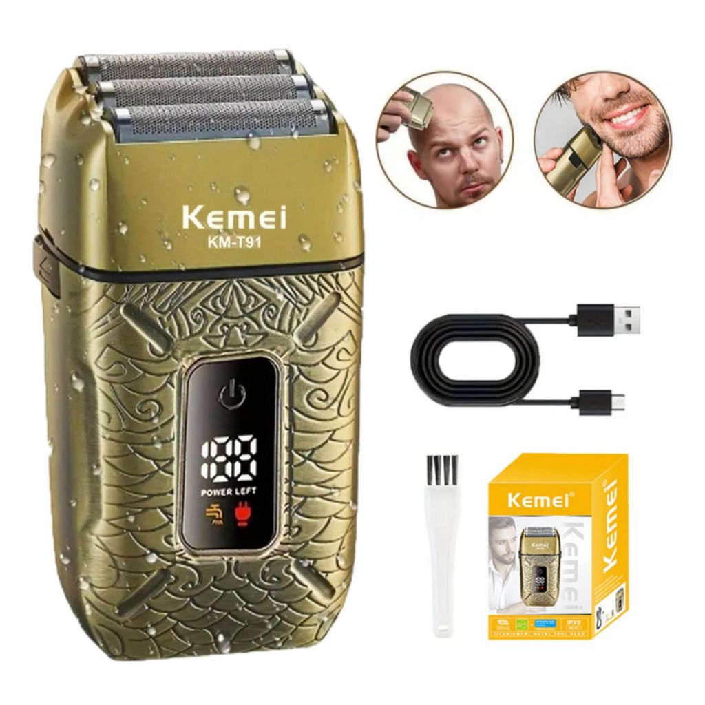 Máquina de barbear shaver acabamento barbeador elétrico original kemei T91 recarregável - Bivolt