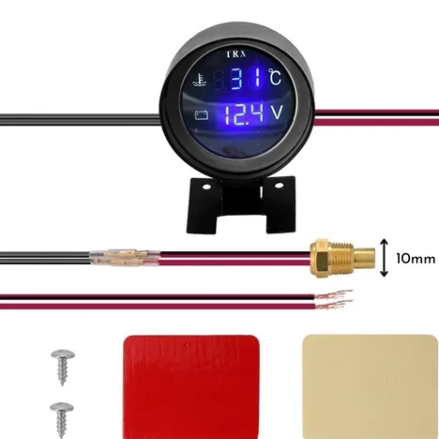 Voltímetro Digital + Marcador Temperatura Água Automotivo