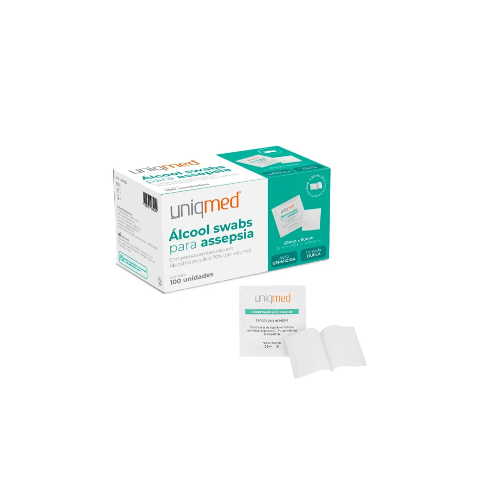 Lenço Umedecido Em Álcool Swab 70% Assepsia Biosoma 100 Unid