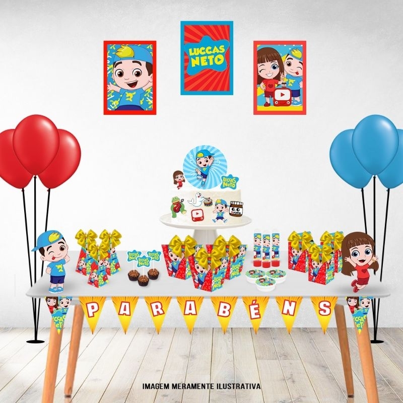 100 itens Kit Festa Personalizado Lucas Neto | Só um Bolinho | Lembrancinha | Aniversário | Decoração | Pegue Monte