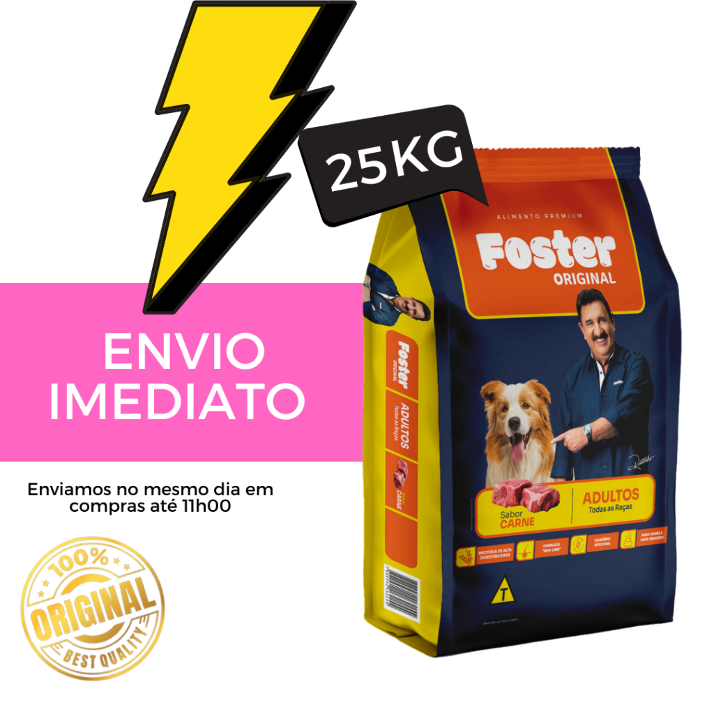 Foster p/cães 25kg ração p/Cães cachorro de todos os portes sabor Carne - Envio imediato