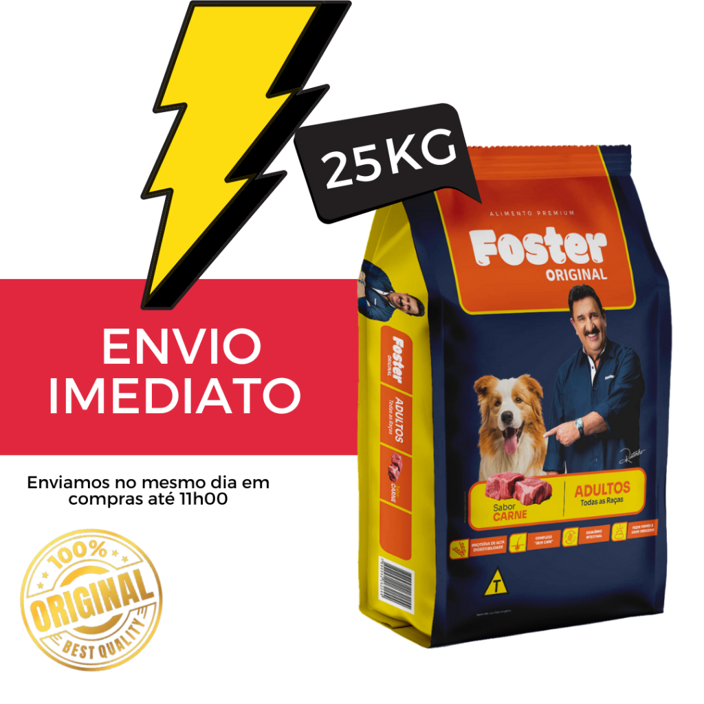 Ração p/Cães Foster 25kg ração p/Cães cachorro de todos os portes sabor Carne - Envio imediato