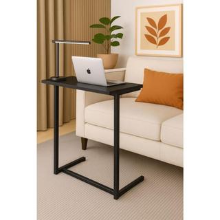 Mesa apoio e suporte lateral notebook cama sofa em aço tampo madeira Preta