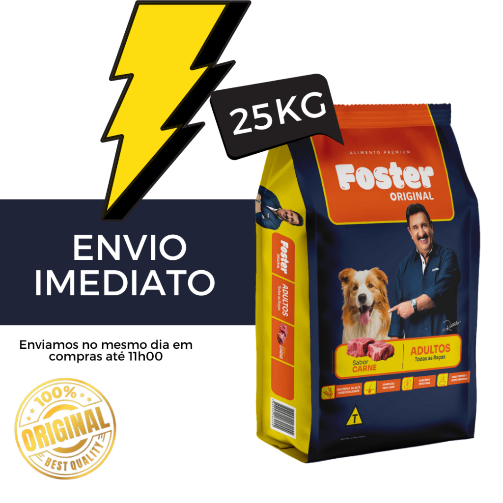 ração de cachorro Foster p/cães 25kg ração p/caes de todos os portes sabor Carne - Envio imediato