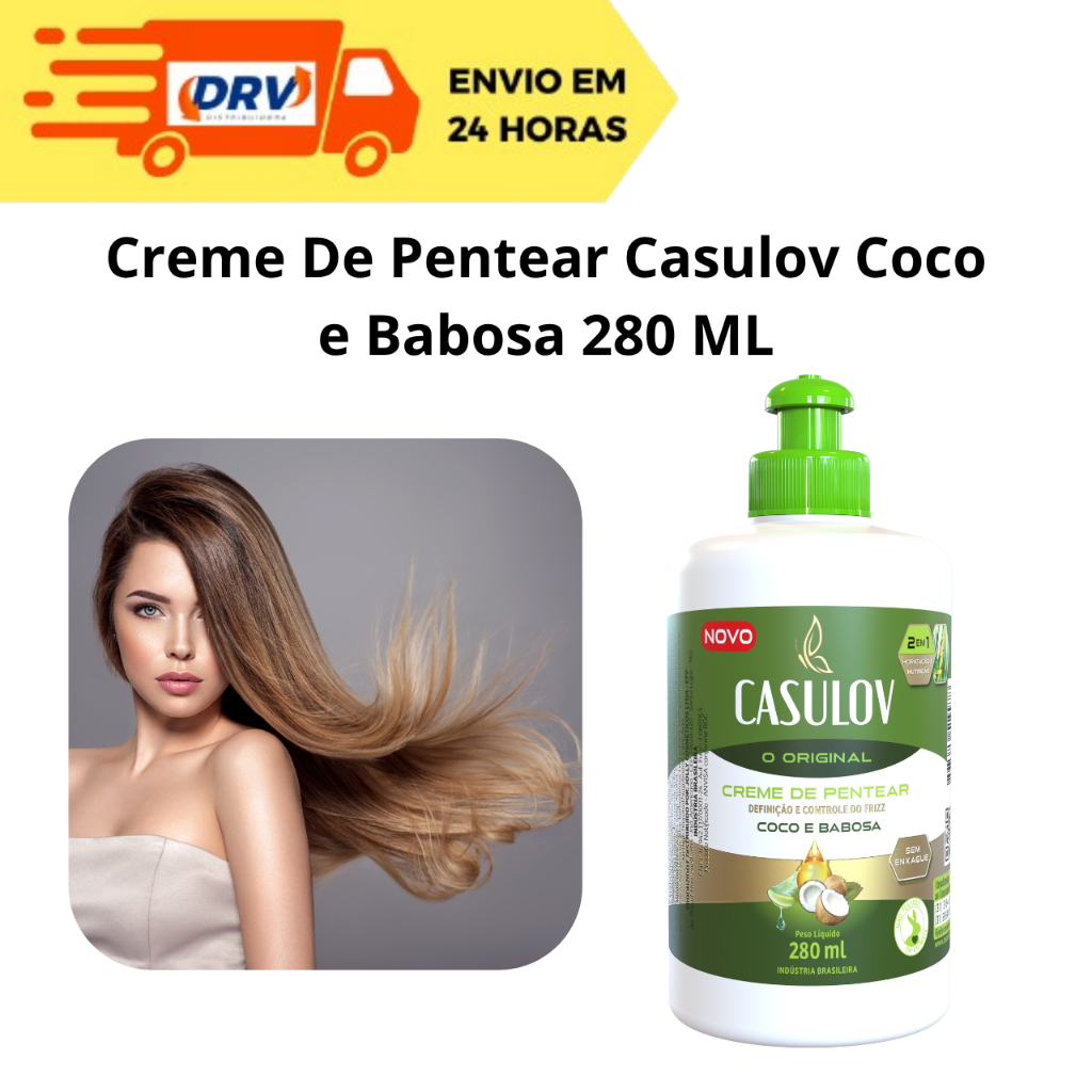 Creme de Pentear Casulov Coco e Babosa 280 ML - Creme Para Pentear 280 ML - Creme Casulão