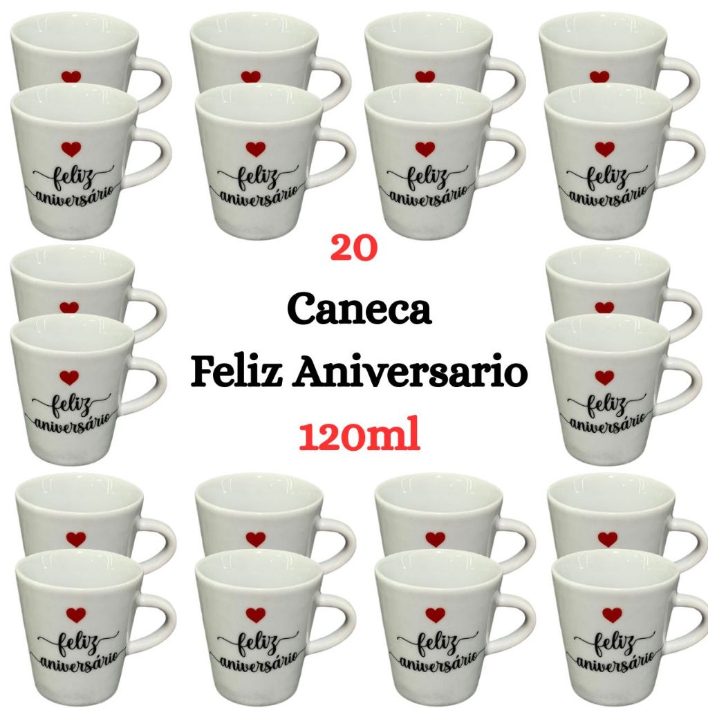 Kit Caneca Porcelana Feliz Aniversario Xícara Café Chá Lembrancinha Festa em Oferta na Shopee
