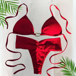 Efeito Lipo Biquíni Moda a praia - Cortininha com calcinha alta franzida brilho, elegante