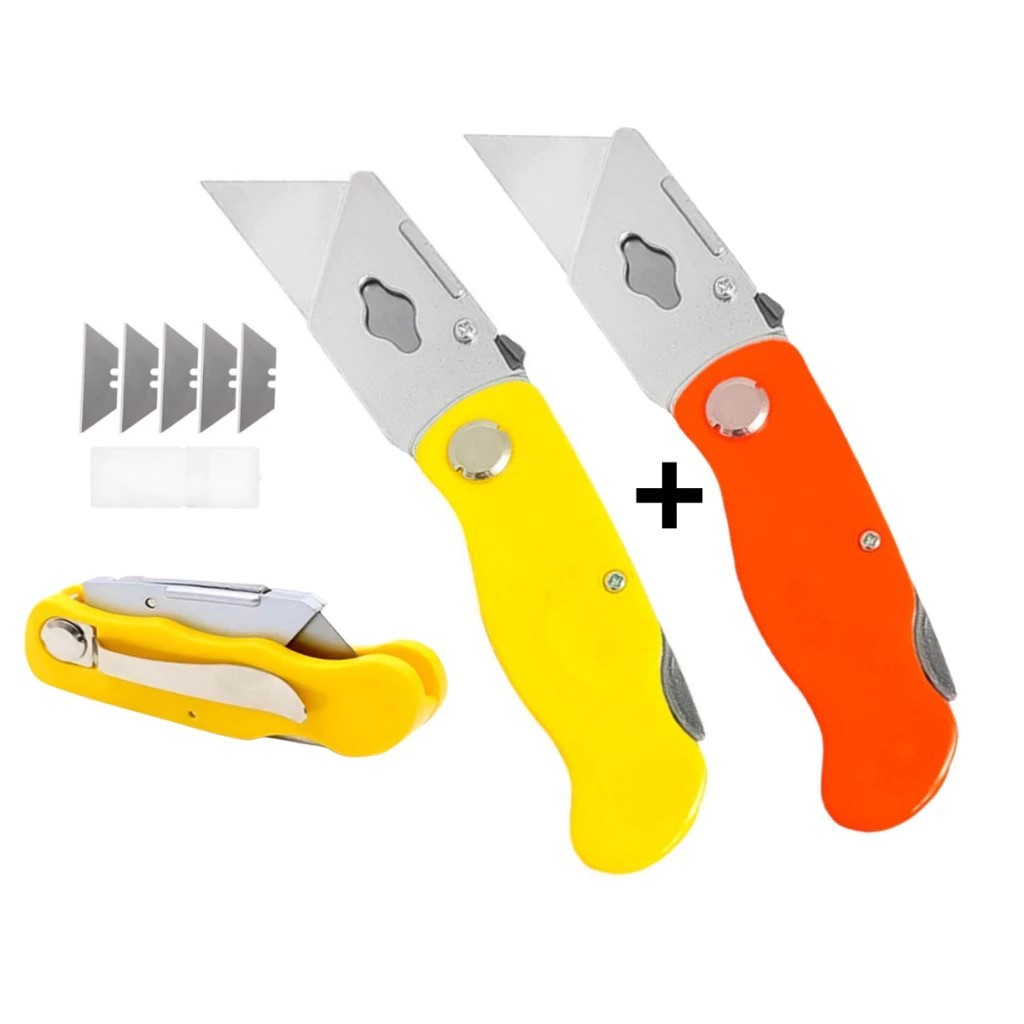 Kit 2 Estilete Profissional Dobrável com 6 Lâminas e Trava de Segurança