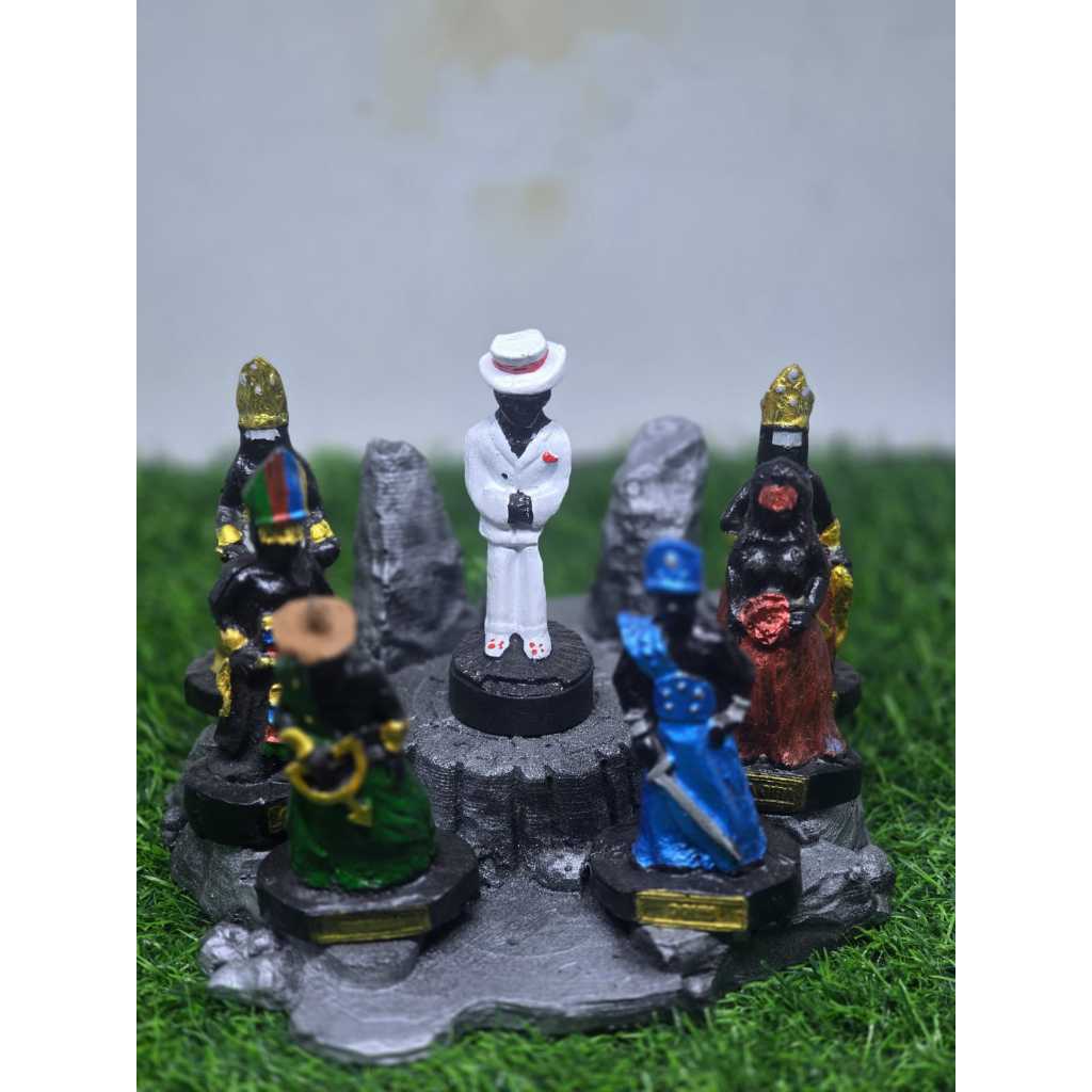 Conga com 7 Orixás - Zé Pilintra, Oxum, Iansã, Pomba Gira, Oxumaré, Ogum, Oxossi - Kit Esotérico em Resina