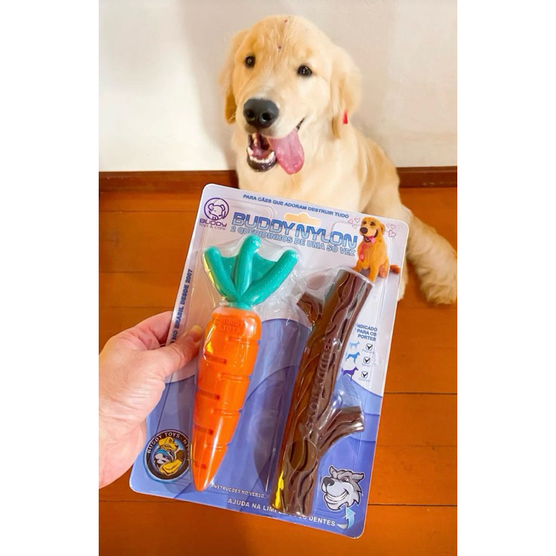 Brinquedo Mordedor Buddy Toys Nylon Kit Queridinhos Cenoura e Graveto para Cães