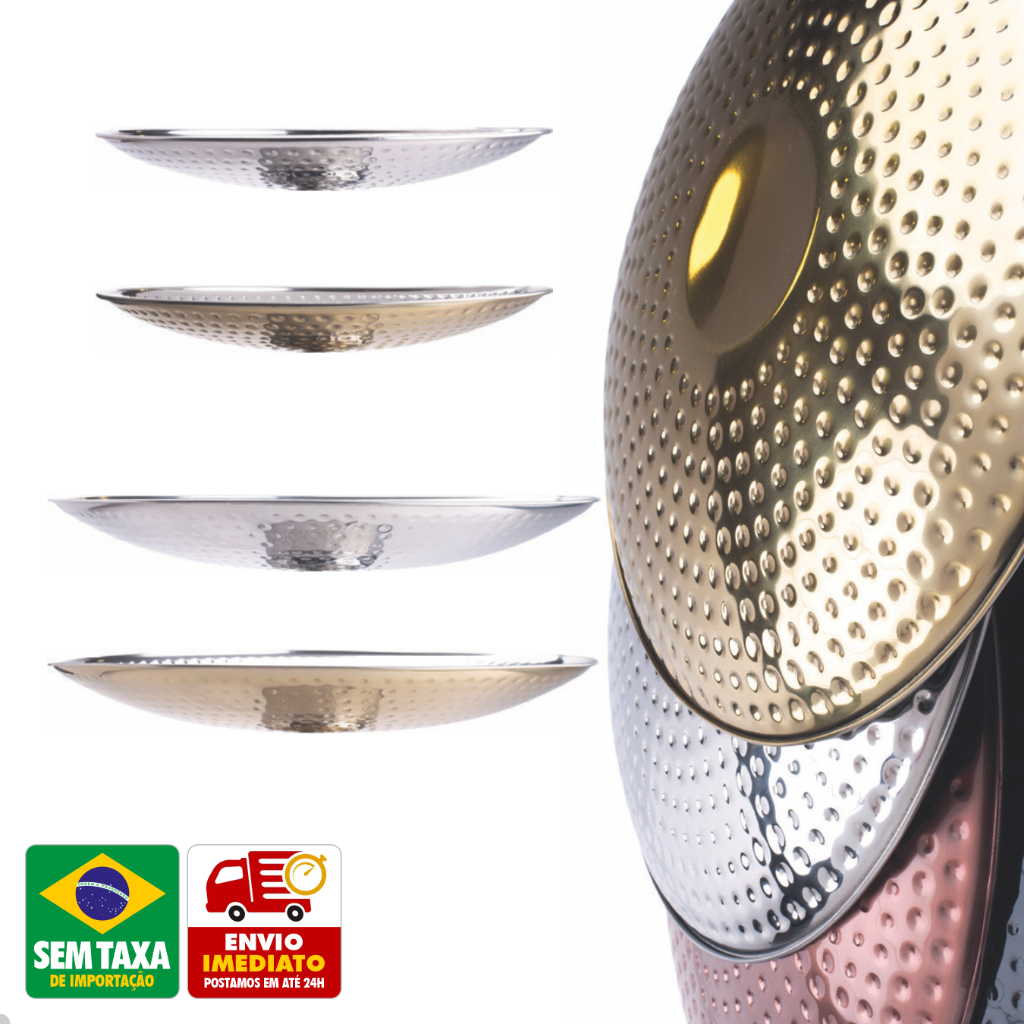 Kit Prato Bolo Martelado Aço Inox 29cm 36cm Prata Dourado Elegante Em Casa Tem em Oferta na Shopee