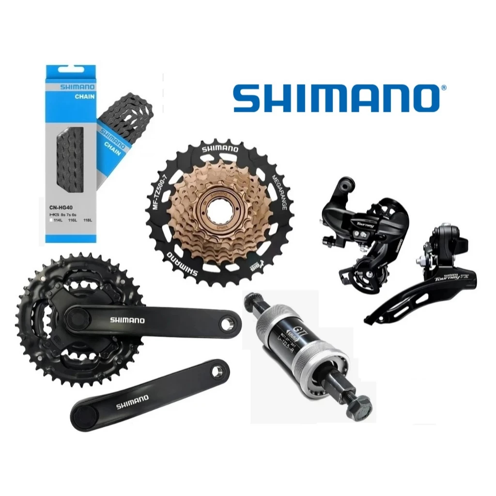 Kit de Transmissão Completo Shimano Original Bike 21 Marchas - Pedivela, Câmbios, Catraca e Corrente