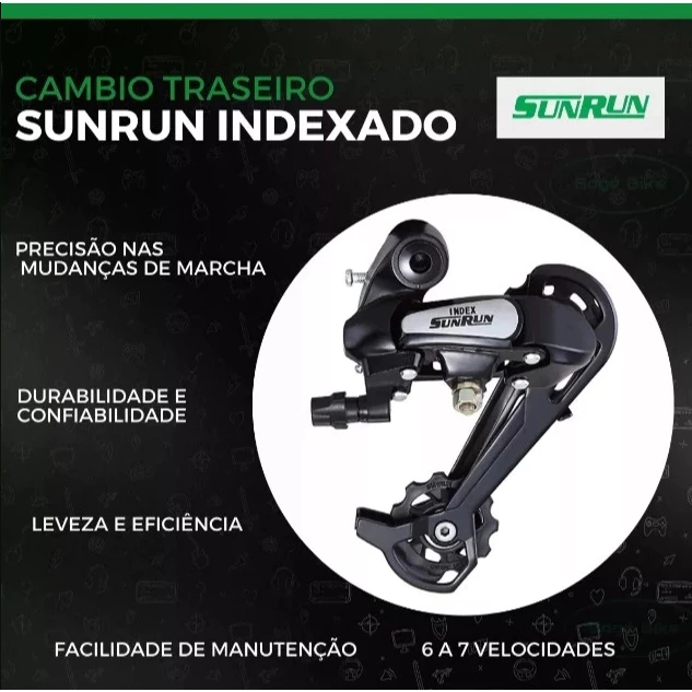 Kit Transmissão Bicicleta 21 Marchas - Pedivela 42d + Catraca Index 7v, Câmbios Sunrun e Rapid Fire