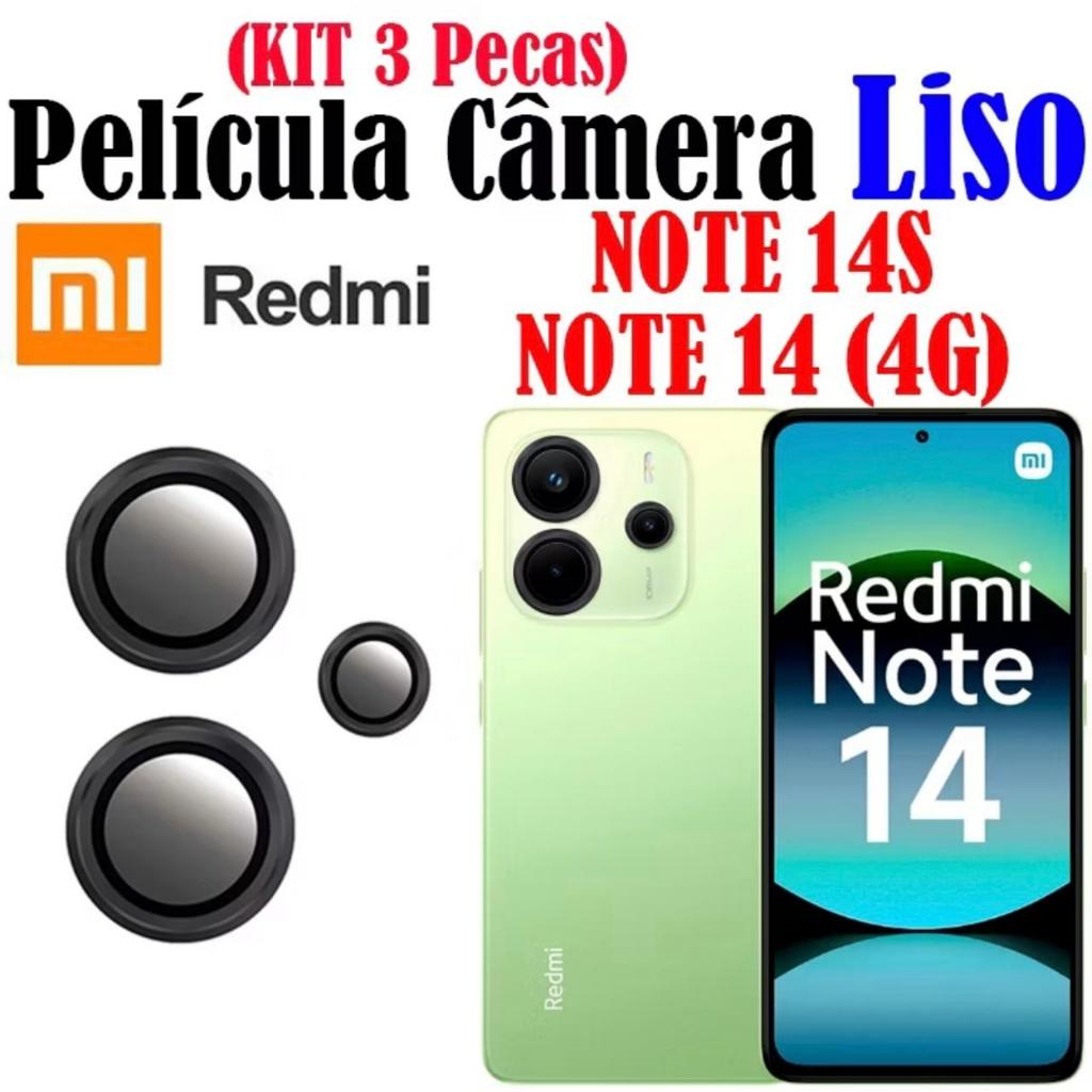 KIT(3 Pecas) Película Câmera Liso NOTE 14 (4G)/NOTE 14S REDMI Anel De Metal Protetor De Câmera Vidro Temperado...
