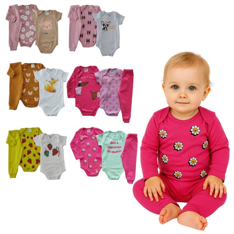 Kit 9 peças body infantil Menina Manga Longa e Manga Curta Tamanho RN/P/M/G/GG em Oferta na Shopee