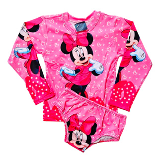 conjunto uv50 praia camisa + Calcinha infantil criança personagens MINNIE MINIE proteção solar menina piscina em Oferta na Shopee