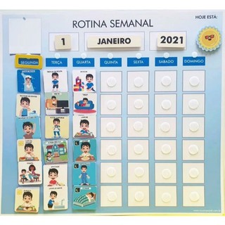 Quadro de rotina semanal com calendário + Kit de 50 peças (autismo)