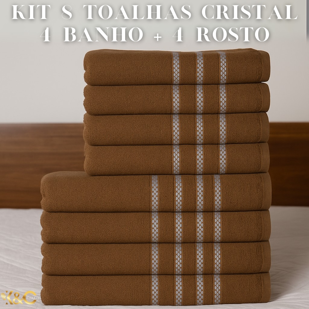KIT 8 Toalhas CRISTAL - (4 banho + 4 rosto) 100% ALGODÃO - Linha Cristal.