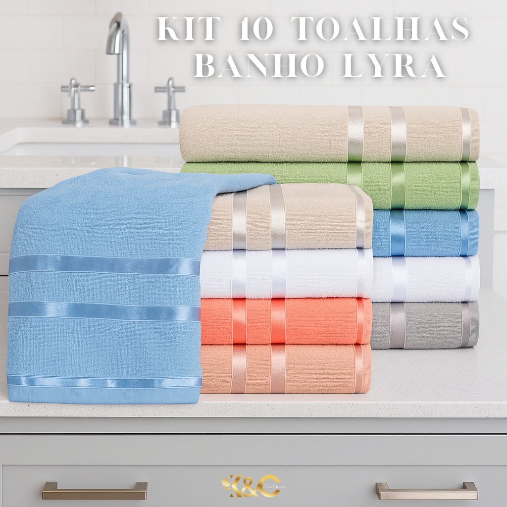 KIT 10 Toalhas de Banho Lyra -  100% Algodão - Toalhas K&C