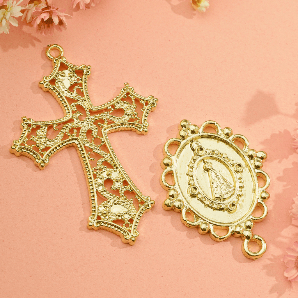 Kit Crucifixo Noiva + Entremeio Nossa Senhora Aparecida Asas da Fé Material Para Terço em Oferta na Shopee