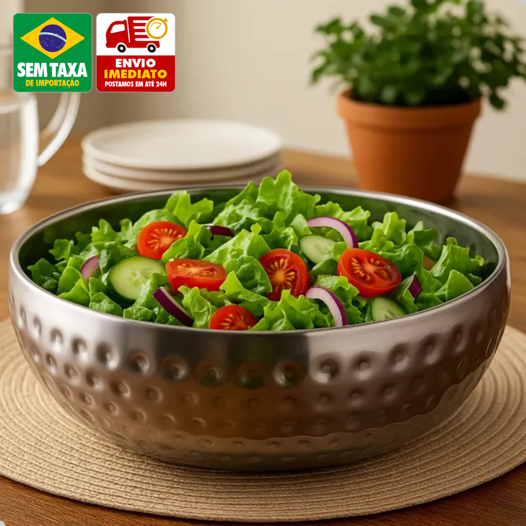 Kit 3 Saladeiras Marteladas Inox P M G 3,9L Prata Dourado Elegante Em Casa Tem em Oferta na Shopee