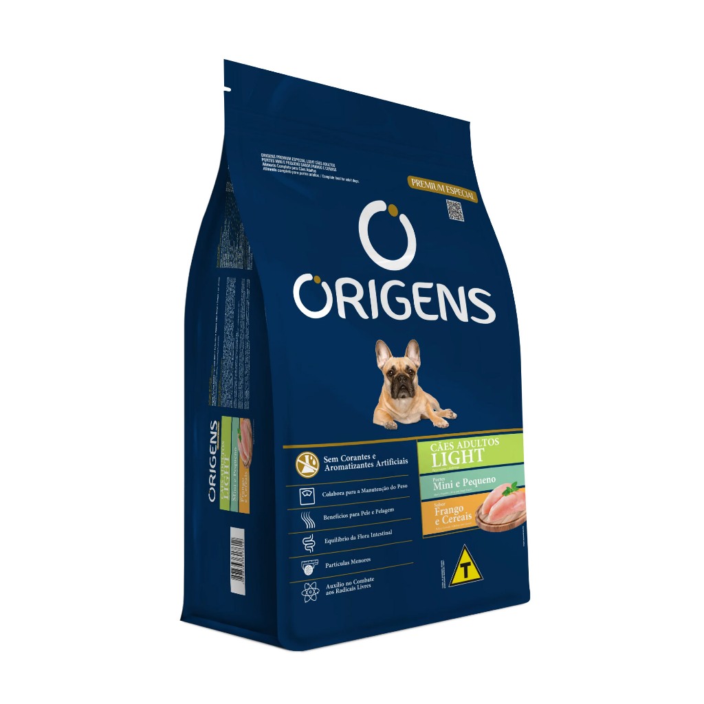 Ração Origens Light Cães Porte Mine e Pequeno Sabor Frango e Cereais 10,1kg Adimax