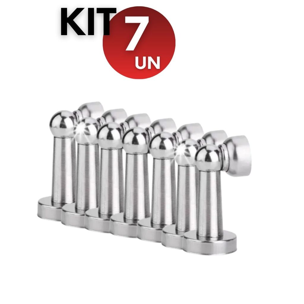 Kit 3/5/6/7 Trava Porta Magnético Fixador Prendedor de Aço Inox Cromado com Imã e Fixador Parafusado
