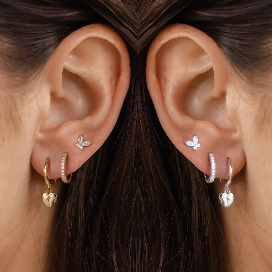 Brincos de luxo femininos: brincos de gota em forma de coração + brincos de zircônia + brincos de borboleta