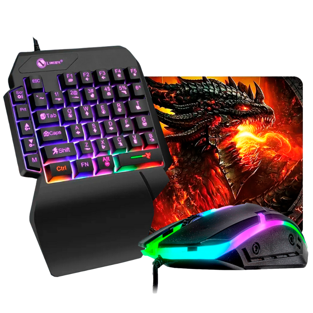 Kit Teclado e Mouse Gamer Com Fio Usb Led RGB MousePad Speed