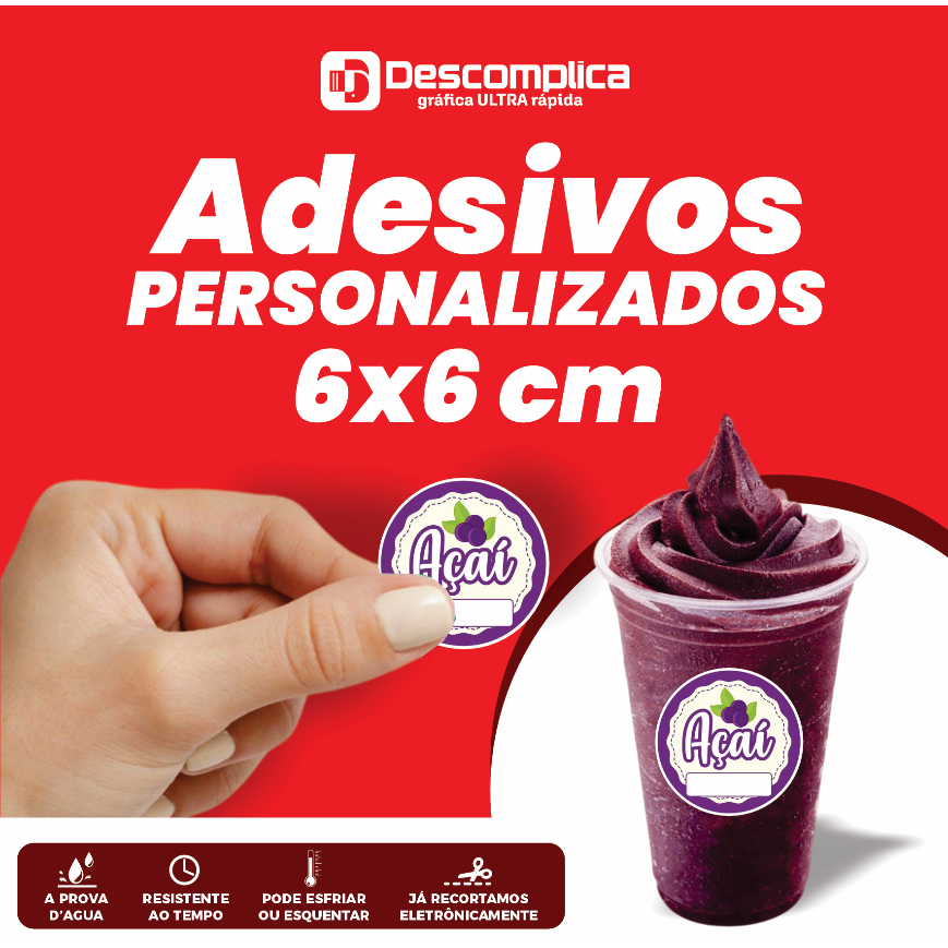 ETIQUETAS ADESIVAS VINIL 6X6 PERSONALIZADAS COM SUA LOGO, COM RECORTE ELETRÔNICO, A PROVA DE AGUA.